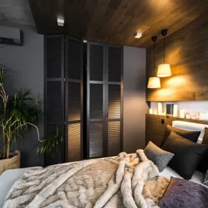 chambre à coucher avec un éclairage moderne