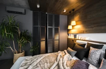 chambre à coucher avec un éclairage moderne