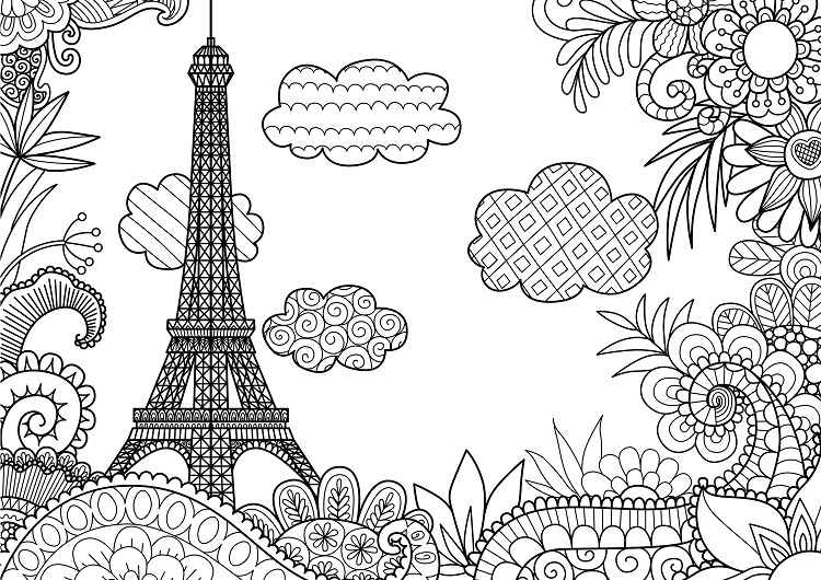 spring,in,paris,for,coloring,page.,stock,vector