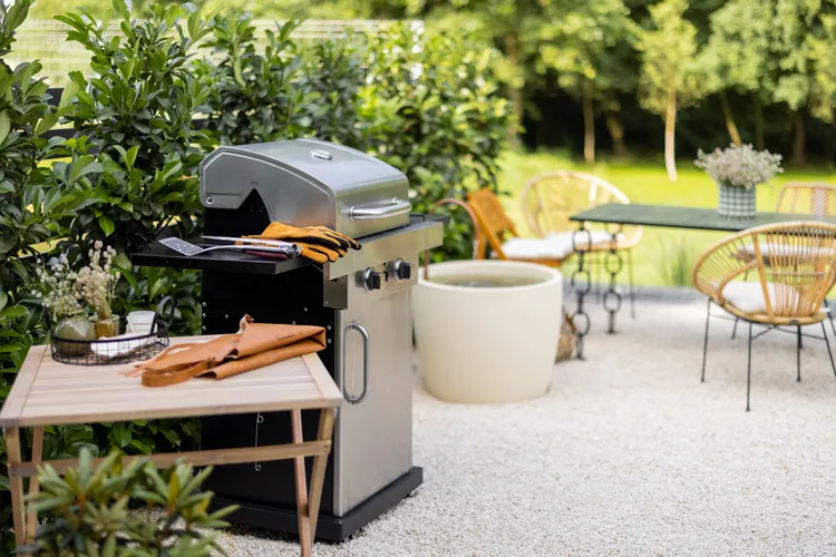 jardin moderne avec mobilier stylé et barbecue