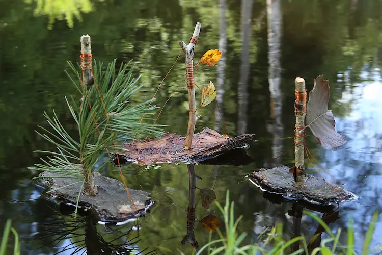 radeau en bois et écorce d'arbre