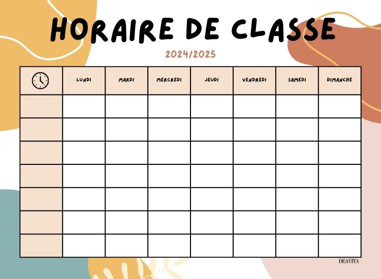 horaire classe à imprimer