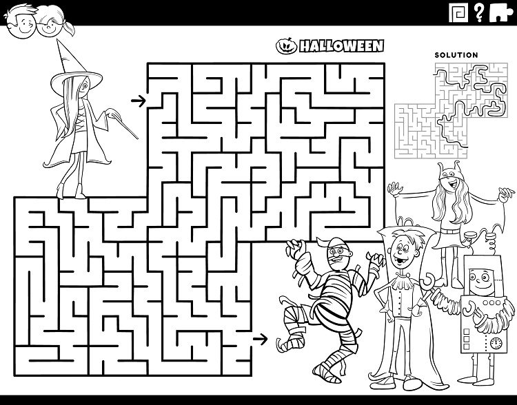 jeux labyrinthe halloween avec coloriage