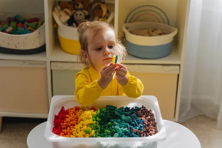 le tri des couleurs avec des pâtes colorées excellente activité montessori