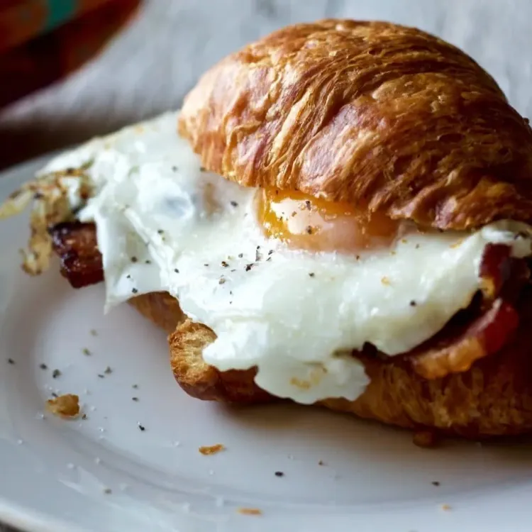 sandwich croissant à l'oeuf et au bacon