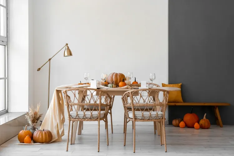 un centre de table avec des citrouilles et bougies en tant que déco d'automne