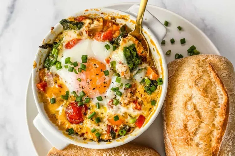 des œufs à la feta aux épinards et tomates cerises au four