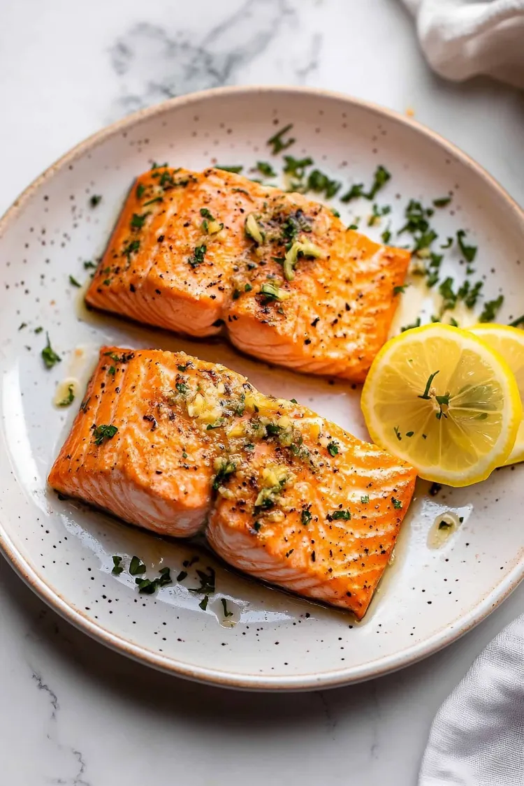 des pavés de saumon au beurre et à l'ail en tant que plats à cuisiner quand on est fatigué