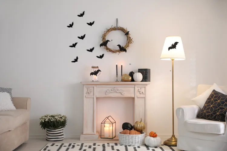 fabriquer une couronne d'halloween avec des branches et une décoration avec des chauves souris