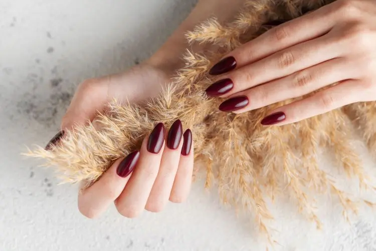 manucure novembre 2024 ongles rouge bordeaux tendance 