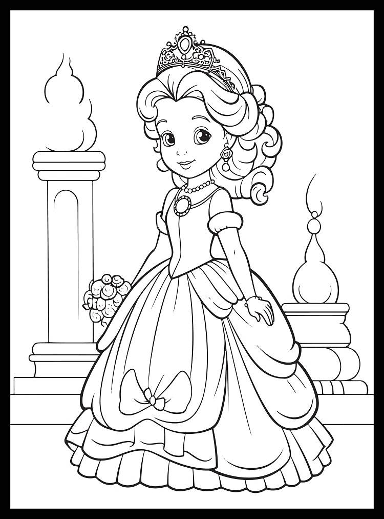 Une jeune et belle princesse page à colorier