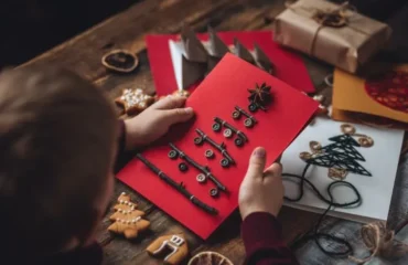 carte de vœux de noël nature avec des brindilles et des boutons