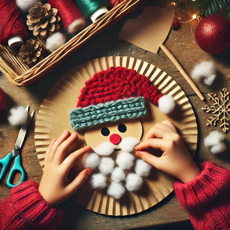 comment faire un père noël facile en assiette carton boules de coton et laine