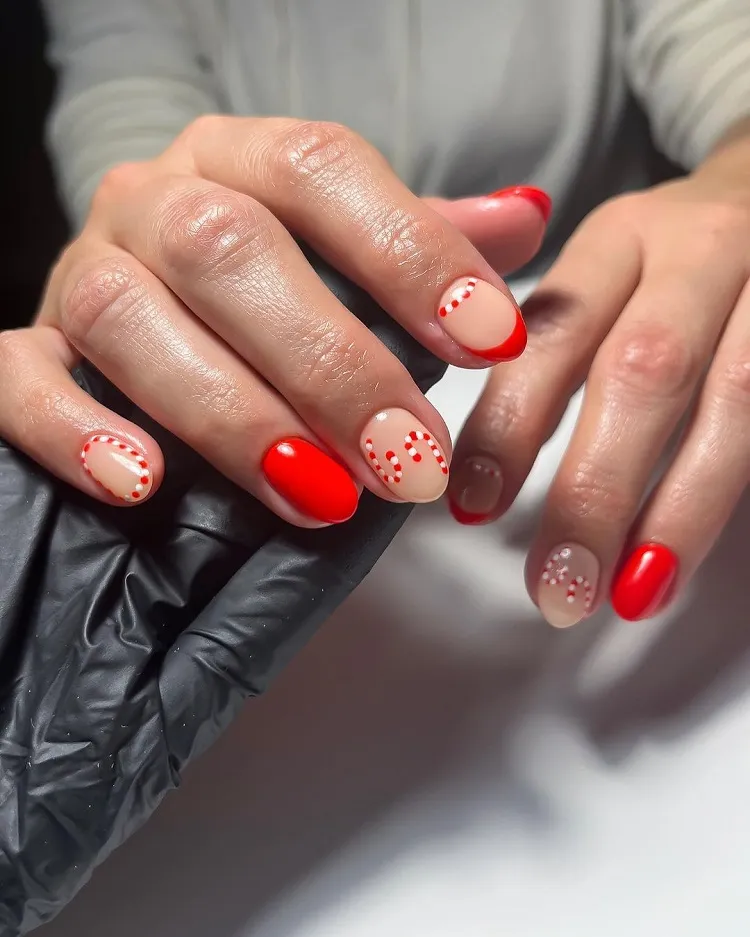 déco ongles noël en rouge et blanc