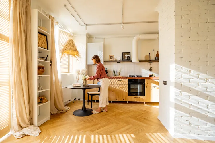 revêtement de sol pour cuisine en parquet, bois naturel