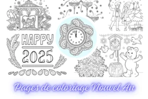 collection de pages de coloriage nouvel an pour enfants et adultes