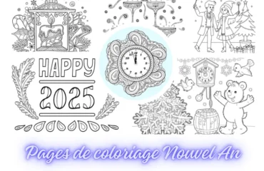 collection de pages de coloriage nouvel an pour enfants et adultes