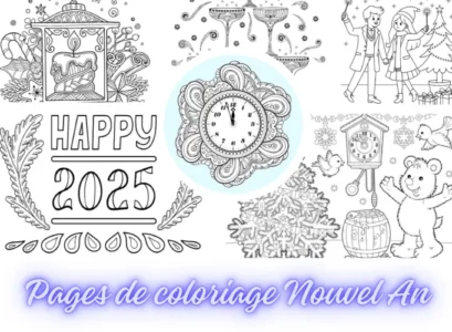 collection de pages de coloriage nouvel an pour enfants et adultes
