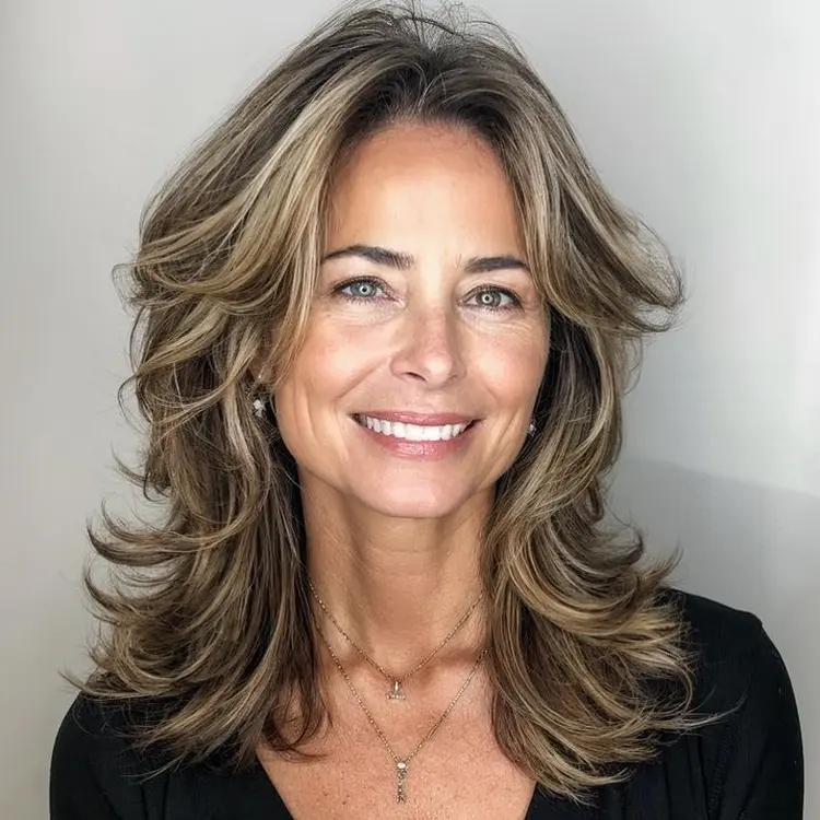 coupe mi longue dégradée effilée avec frange pour femme 40 ans