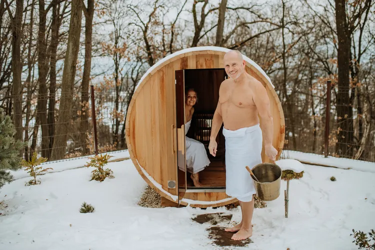 sauna extérieur de type cabane en bois