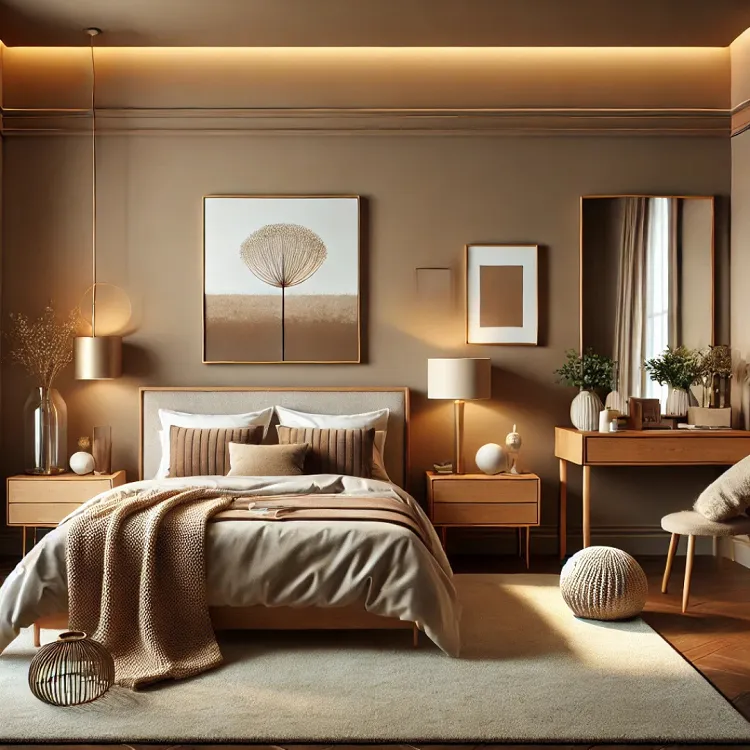 chambre à coucher en beige et mocha mousse