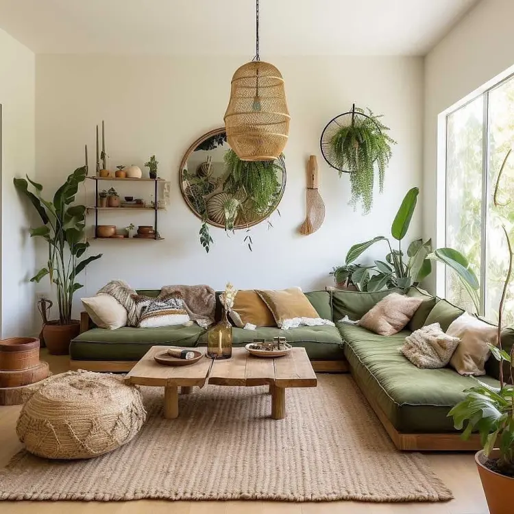 déco de salon moderne scandinave avec des plantes vertes 