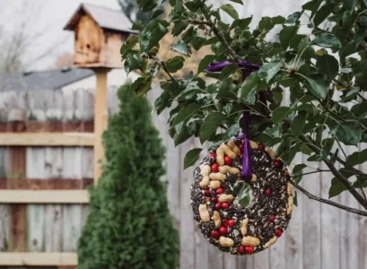 décoration comestible pour le jardin, faire une mangeoire pour oiseaux