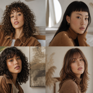Tendances frange 2025 - styles variés frange droite, micro frange et frange rideau pour femme