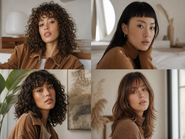 Tendances frange 2025 - styles variés frange droite, micro frange et frange rideau pour femme
