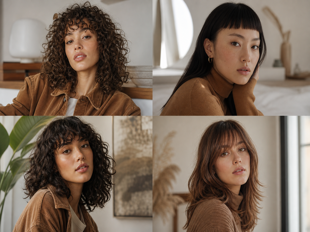 Tendances frange 2025 - styles variés frange droite, micro frange et frange rideau pour femme