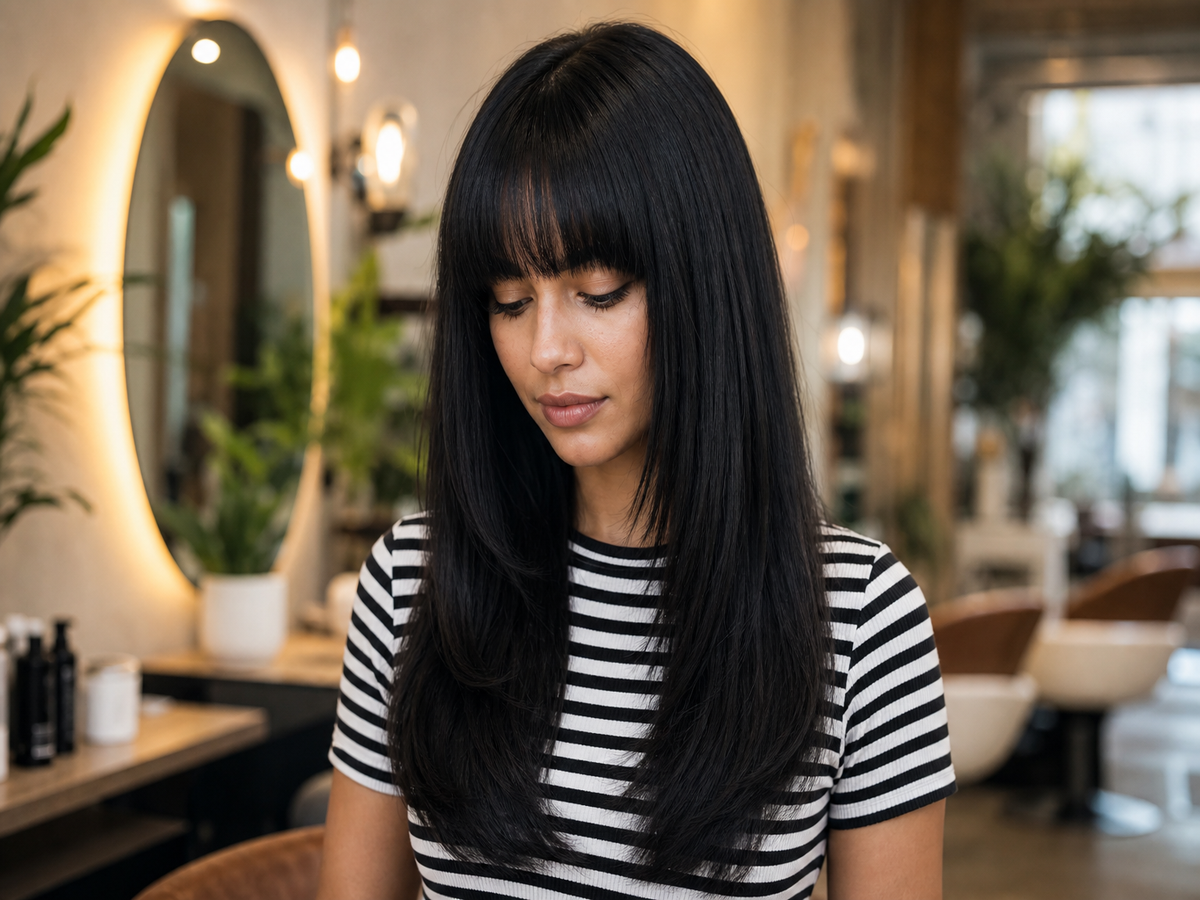 frange droite moderne hiver 2025 cheveux longs 
