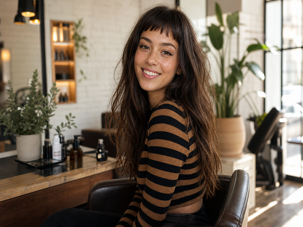 frange tendance 2025 cheveux longs micro 