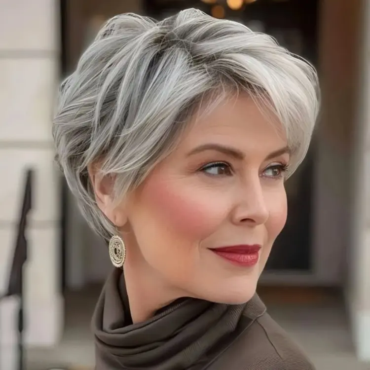 quelle coupe courte pour femme de 50 ans aux cheveux gris 2025 