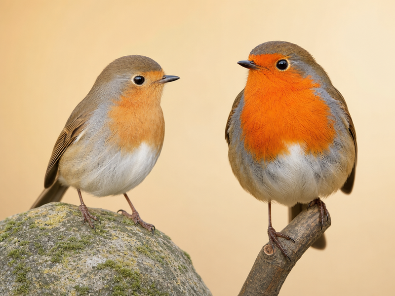 Comparaison rouge-gorge femelle et mâle : différences de plumage et de couleur