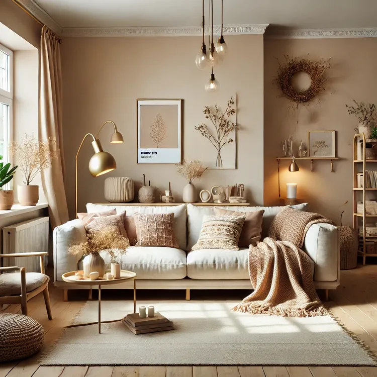 salon cocooning de style scandinave avec des couleurs neutres