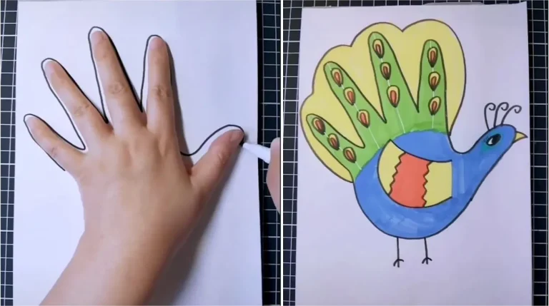 dessiner un paon coloré avec les enfants