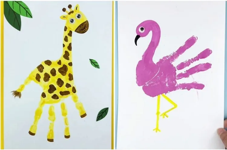 dessiner une girafe et un flamant rose