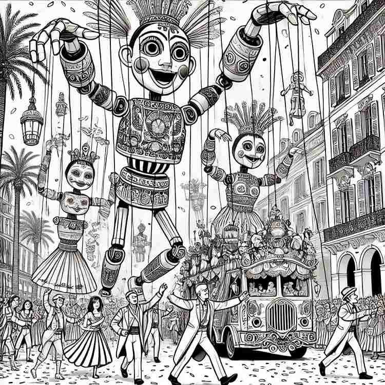 Le carnaval de Nice parade des marionnettes géantes coloriage pour adultes