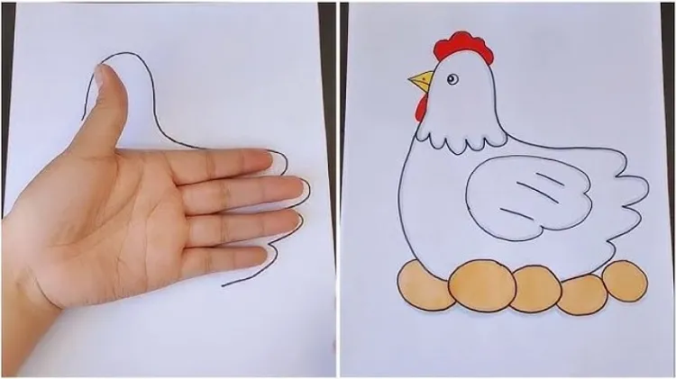 Dessiner une poule avec des œufs