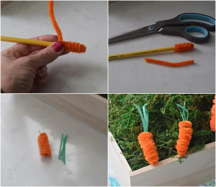 diy avec cure pipes pour pâques, petites carottes déco