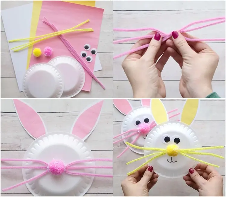 diy lapin de pâques en assiette de papier et cure pipes