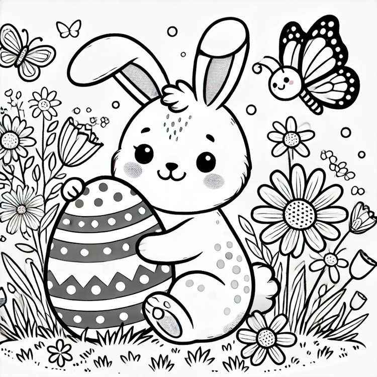 un adorable lapin tenant un œuf décoré dessin idéal pour les enfants de 3 à 8 ans