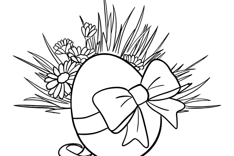 un œuf de pâques décoré d’un ruban les filles aimeront colorier ce dessin