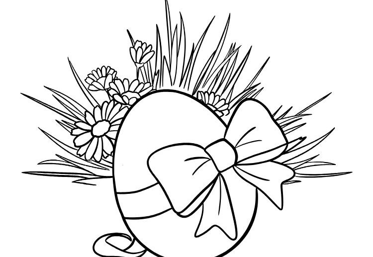 un œuf de pâques décoré d’un ruban les filles aimeront colorier ce dessin
