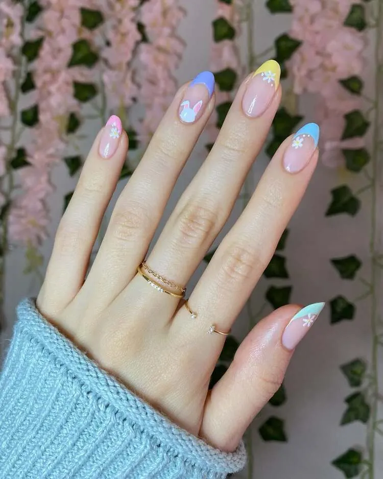 une combinaison joyeuse de couleurs pastel, petites fleurs et lapin
