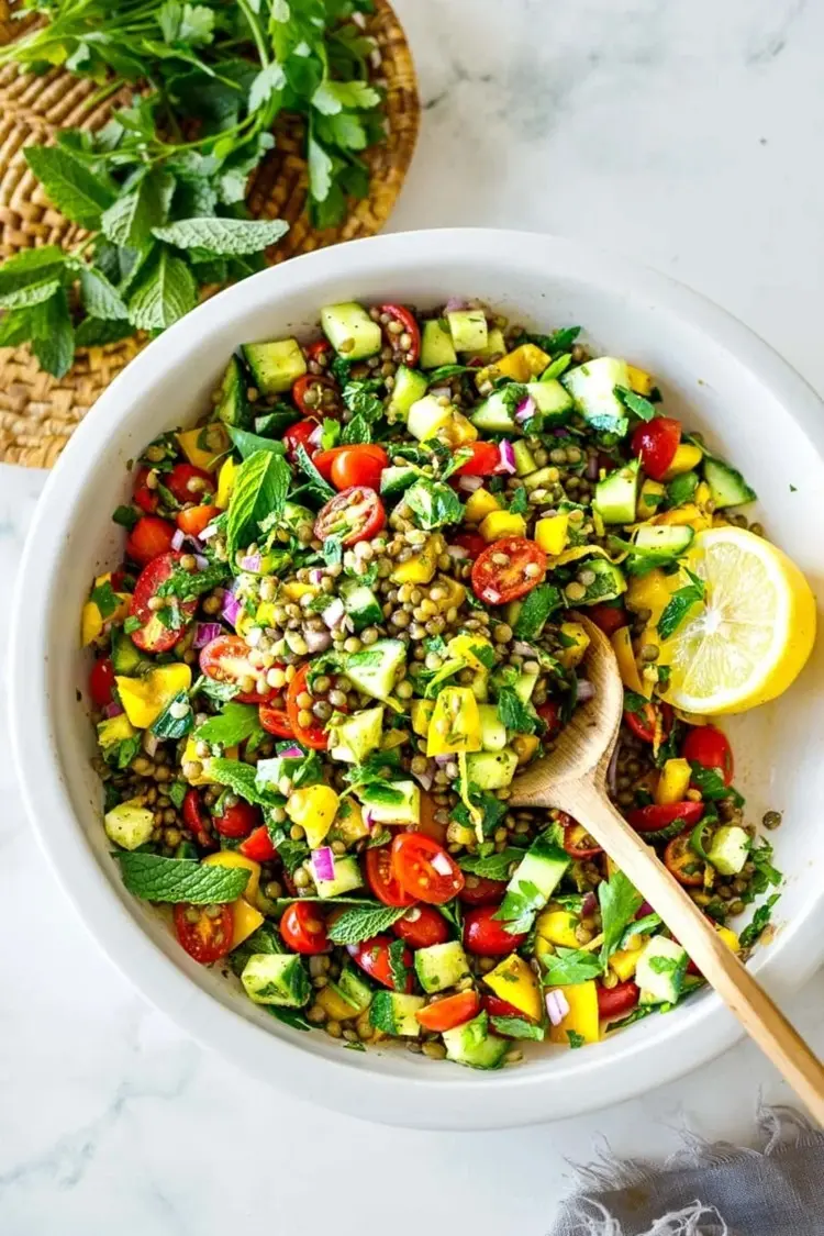 salade de printemps en tant que plat principal aux lentilles