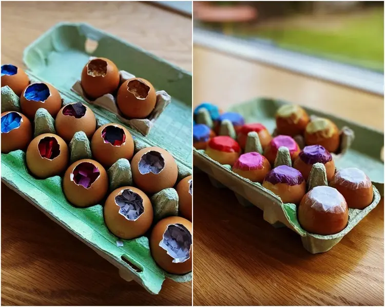 confettis cachés dans les œufs, projet diy pâques