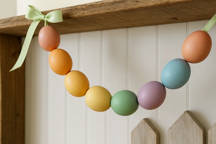 faire une guirlande de pâques avec des oeufs vidés colorés