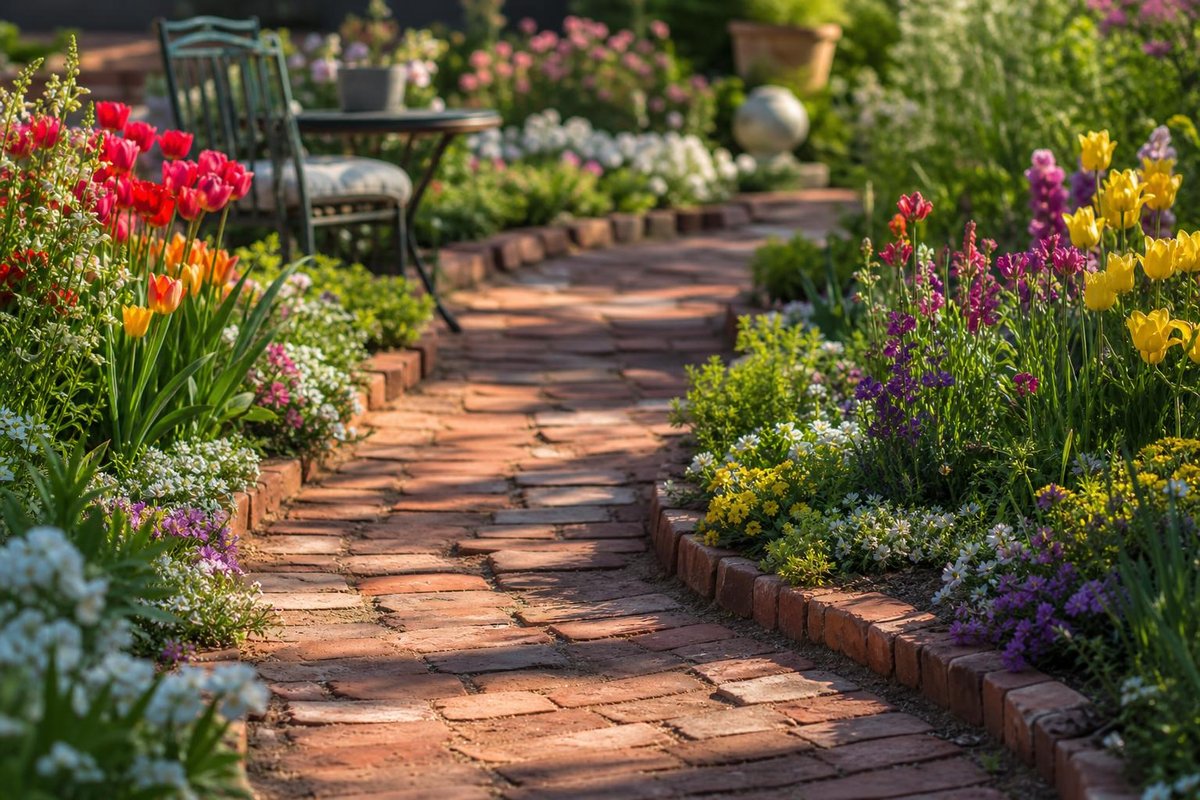 faire une bordure de jardin en briques pour sublimer les massifs de fleurs