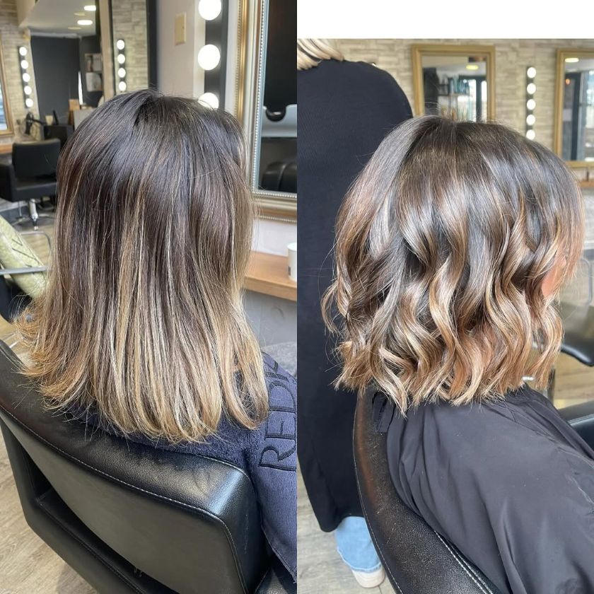 carré court pour mettre en valeur ombré marron, cheveux ondulés